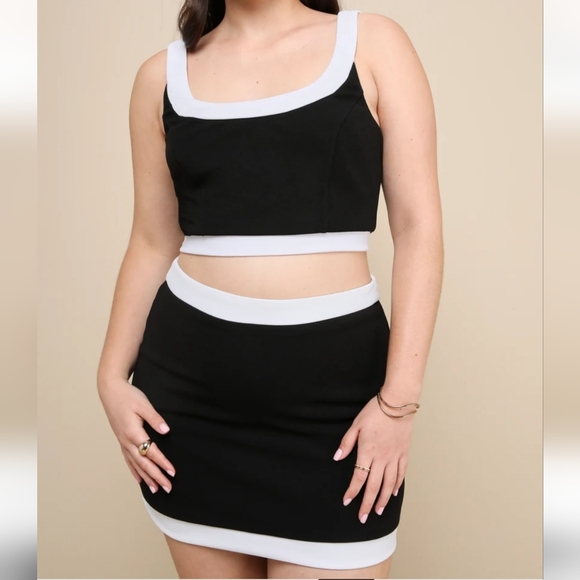 Black and White Crop Top and Skirt Set - Picture 4 of 11